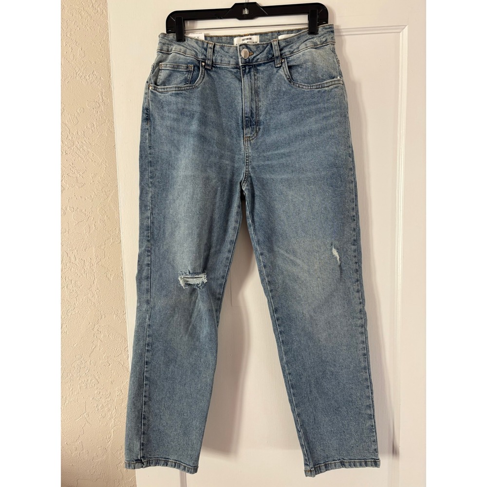 Cotton On Women Straight Stretch Jean Light Wash Distressed Blue Denim Size 10